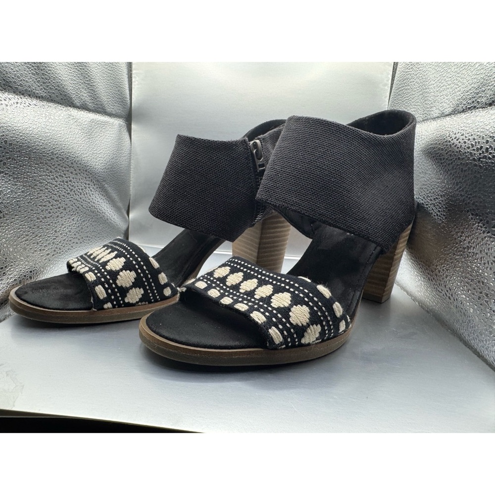 Toms Black and Cream Heeled Sandals